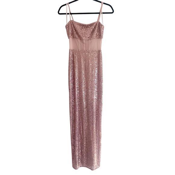 BCBGMAXAZRIA Women's Rosegold Long Sequin Evening Gown Sleeveless Size XXS NWT - Picture 4 of 7